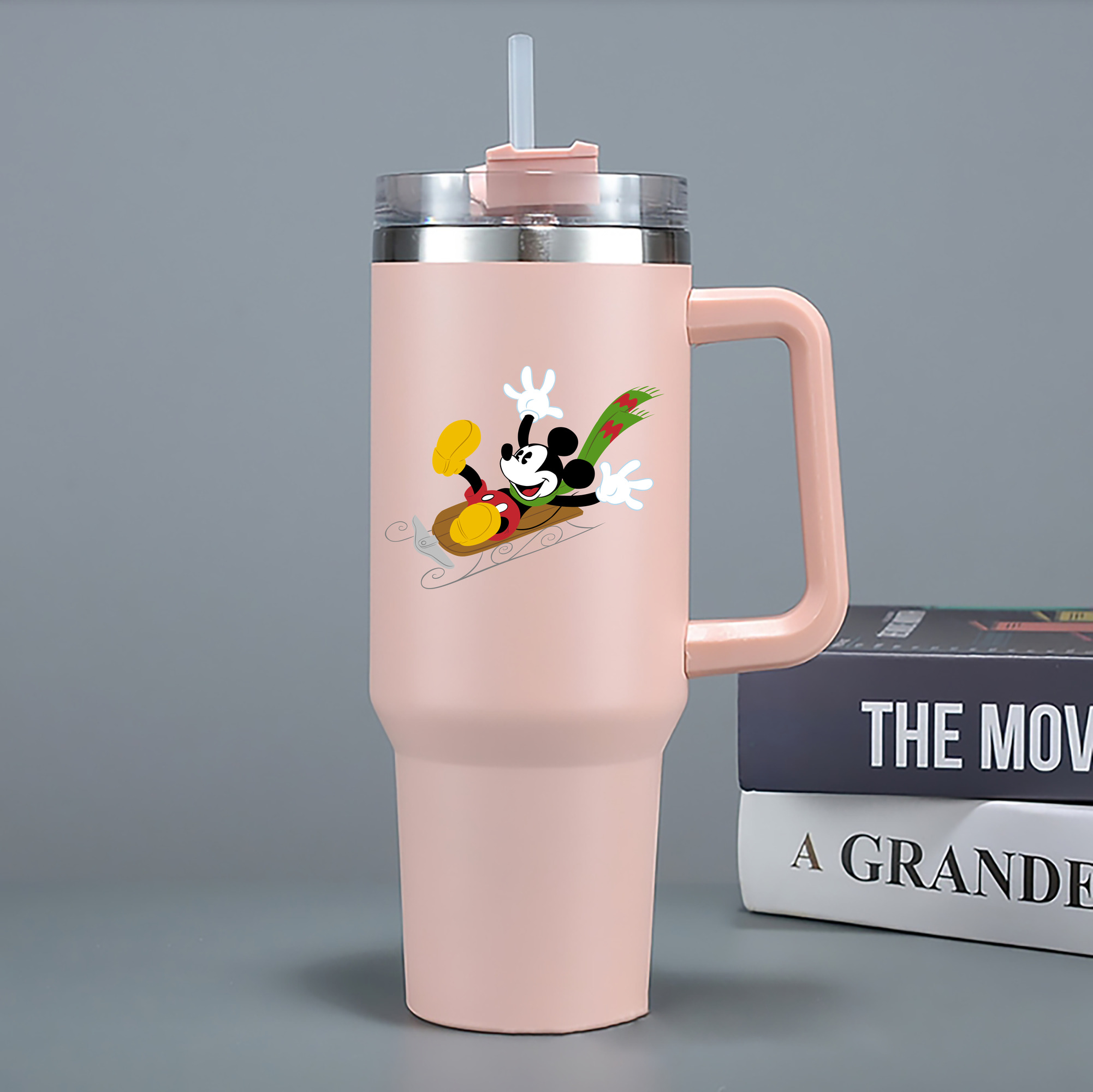 （画像用） ミッキーマウス Mickey Mouse 1200mL車用タンブラー - クリスタルステッカー（プラスチックストロー付き）